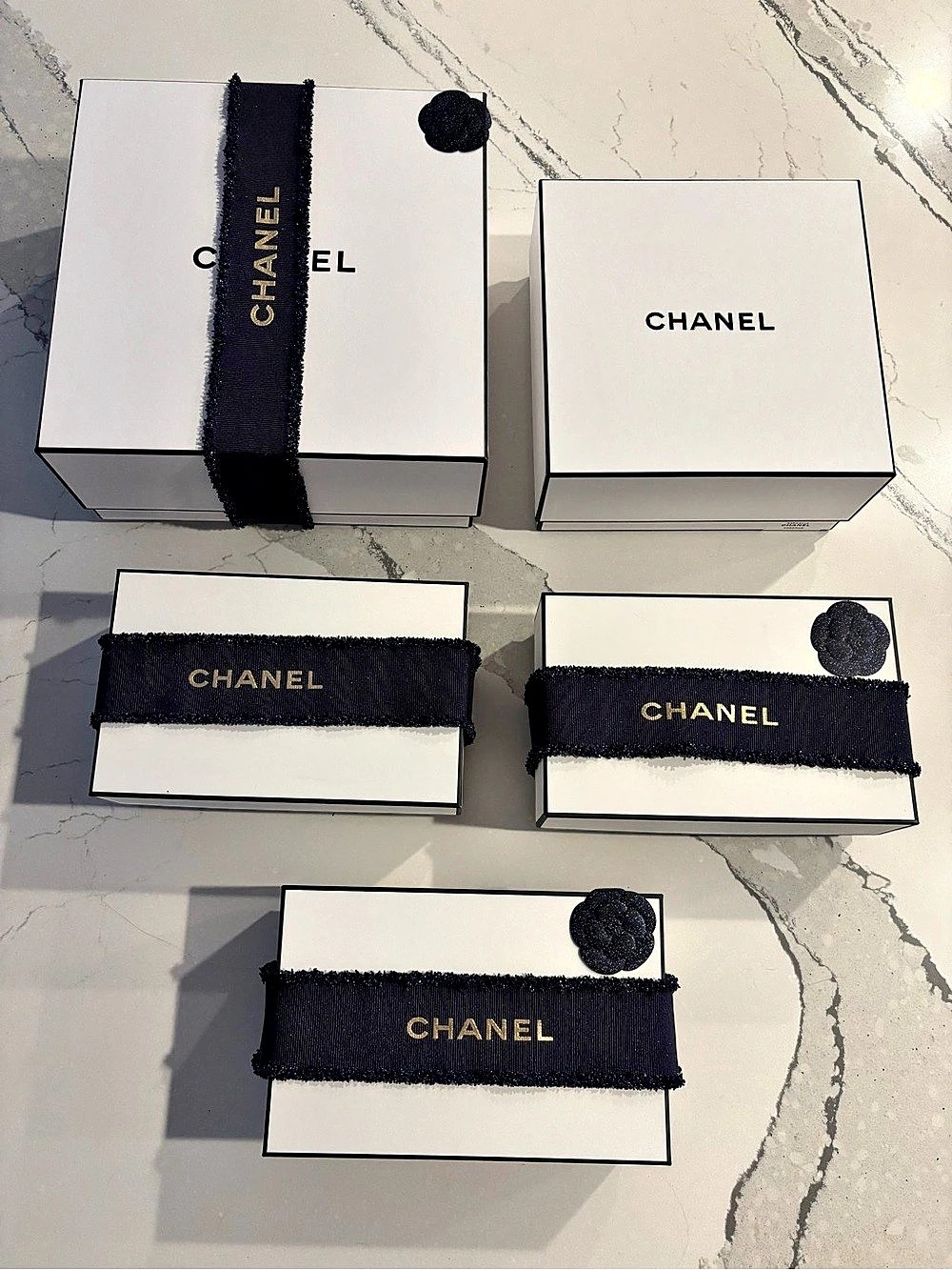 Chanel Packaging Boxes & Ribbons White & Black